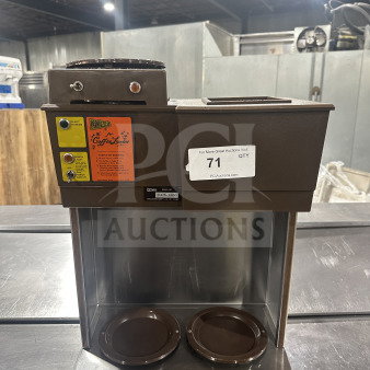 Cecilware commercial coffee machine, stainless steel base, brown finish, model OCS-1200, countertop design, brewing instructions visible.