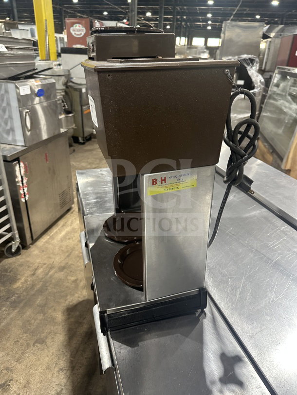 Cecilware commercial coffee maker with stainless steel base, used condition, cord attached, B&H NY Equipment label visible.