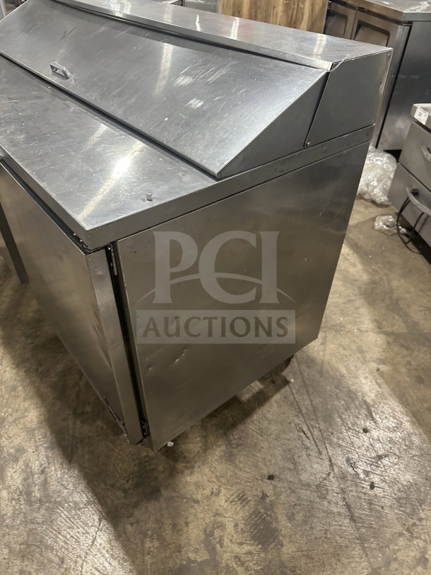 Beverage Air commercial stainless steel 60" refrigerated prep table with two doors, poly-coated rack, and casters. 115V.