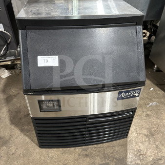 Avantco commercial stainless steel ice maker, Model 194UC160HA, on legs, air-cooled, 115V. Front panel controls visible.