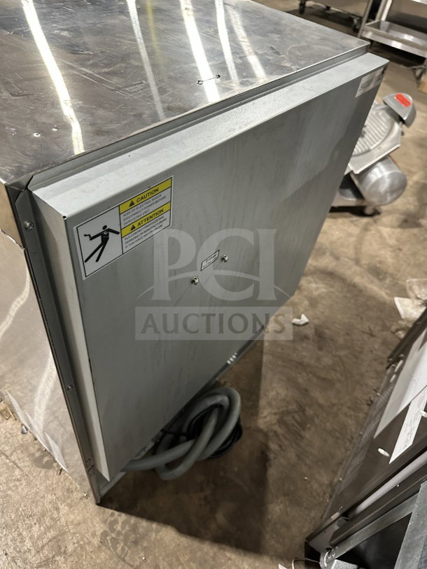 Avantco commercial stainless steel undercounter ice machine model 194UC160HA, air-cooled, 115V, on legs, visible caution label.