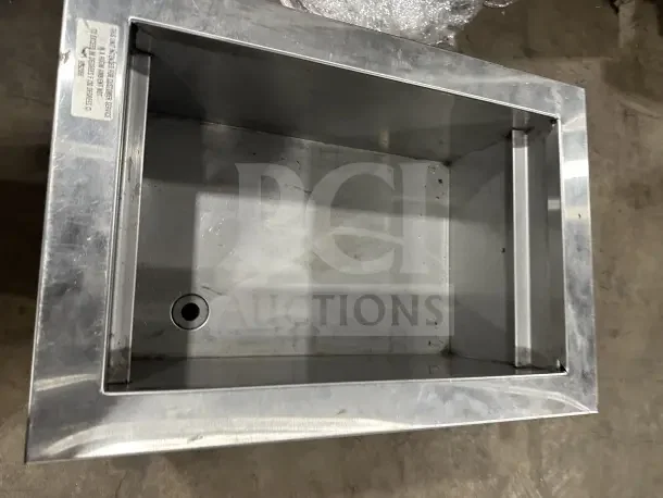 Delfield stainless steel cold pan drop-in bin, Model N8118B, electric, 115V, 1 phase, used condition with visible drain.