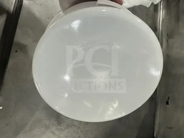 Polypropylene 2Qt food container, white translucent, commercial quality, excellent condition. Markings indicate USA made.