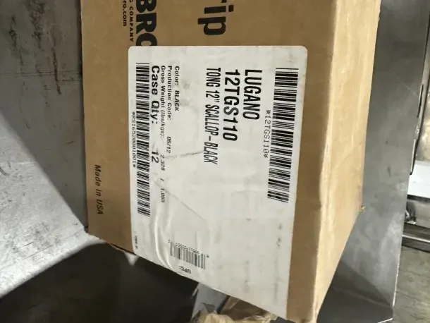 Brand new Cambro Lugano Series 12" black food serving tongs, model 12TGS110. Comes in original packaging. Made in USA.