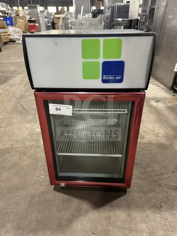 Turbo Air commercial countertop cooler CTM32W, single door, poly coated rack, 110/120V, good condition, visible branding.