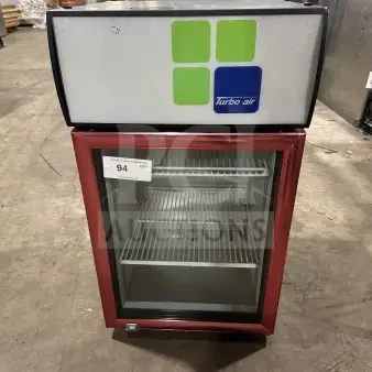 Turbo Air commercial countertop cooler CTM32W, single door, poly coated rack, 110/120V, good condition, visible branding.