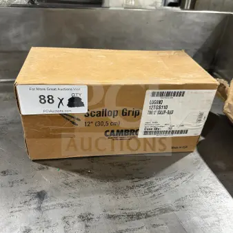 Brand new Cambro Lugano Series 12" black polycarbonate tongs, Model 12TGS110, in original packaging.