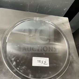 Thunder Group ALPTWR018 commercial stainless steel pizza tray, 16-inch diameter, durable design, new condition, label visible.