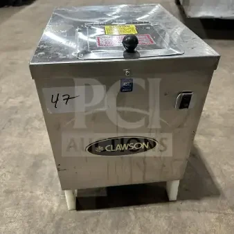 Clawson PC-2000 stainless steel electric ice crusher, 115V, 1 phase, on legs. Visible NSF tag, moderate wear, labeled model.