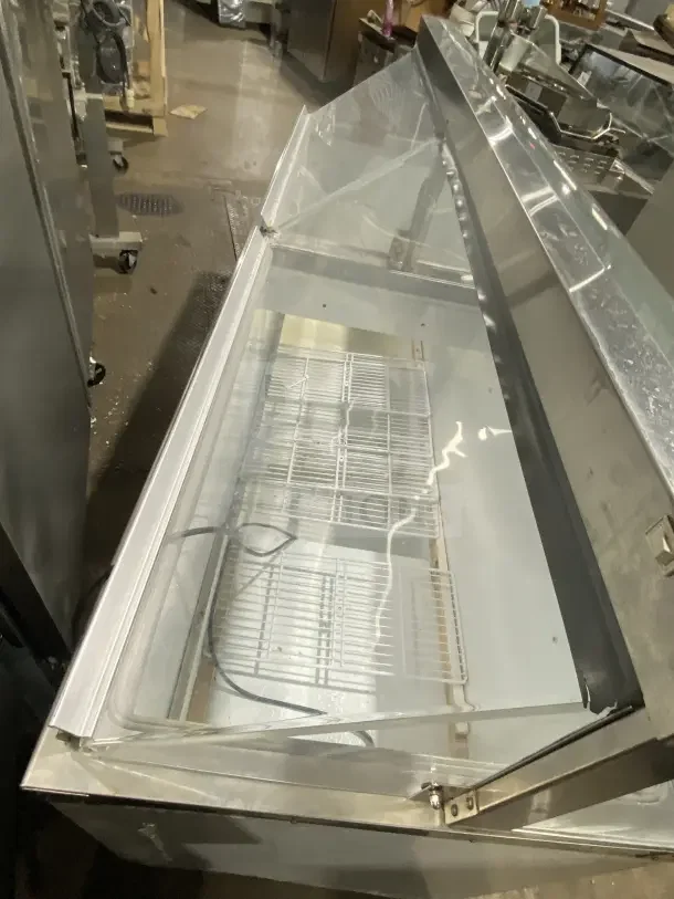 Master-Bilt DD88CG commercial 69" ice cream dipping cabinet with low glass, poly-coated wired rack, 115V, 1 Phase.