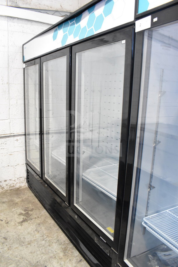 Migali C-72RM-HC 2022 commercial 3-door cooler, brand new, scratch and dent, on casters, 115V, 1 phase.