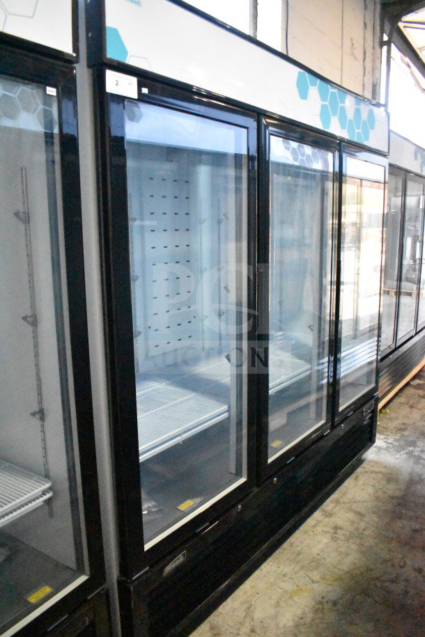 Brand new 2023 Migali C-72RM-HC commercial 3-door cooler, scratch and dent, on casters. 115V, 1 Phase.