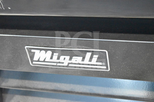 Migali logo on the 2019 C-72RM-HC Commercial 3 Door Reach-In Cooler Merchandiser, showing brand detail.