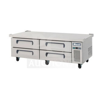 New 2024 Migali C-CB72-HC 4-Drawer Chef Base on Casters. 115V, 1 Phase. Scratch and dent model, serial C-CB72-HCN7JC001.