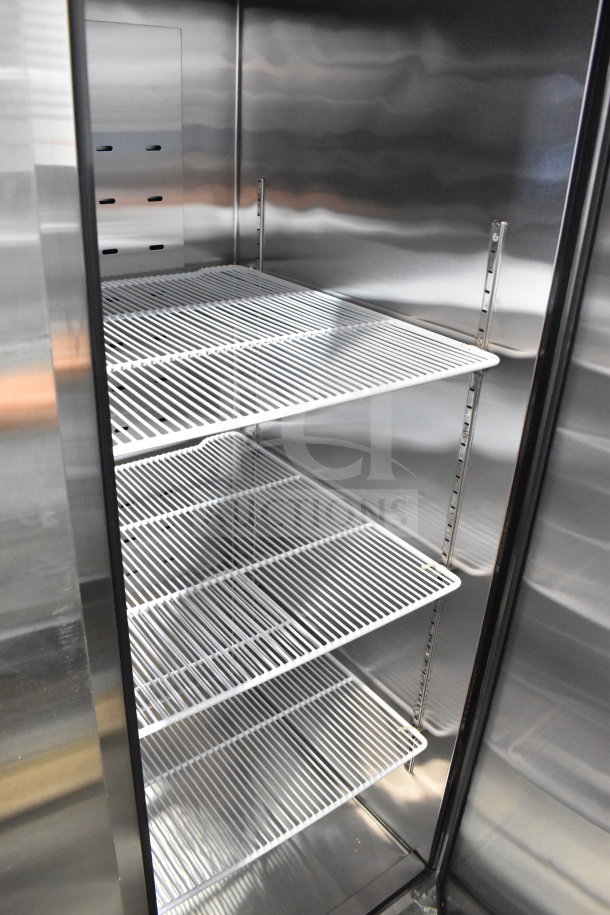 Brand new 2019 Migali C-3R-HC commercial reach-in cooler with three doors and shelves, on casters, 115V, 1 Phase.