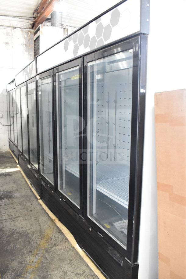 Brand new 2019 Migali C-3R-HC 3-door freezer merchandiser on casters. Model C-72FM-HC. 115/208-230V, 1 Phase.