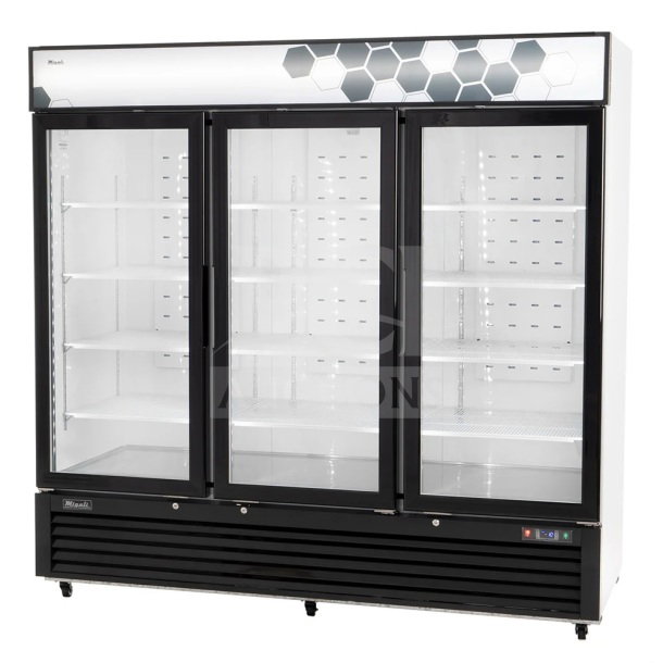 BRAND NEW 2022 Migali C-72FM-HC 3 Door Commercial Freezer Merchandiser on Casters. 115/208-230V, 1 Phase. Serial C-72FM-HC003221214092C0013.