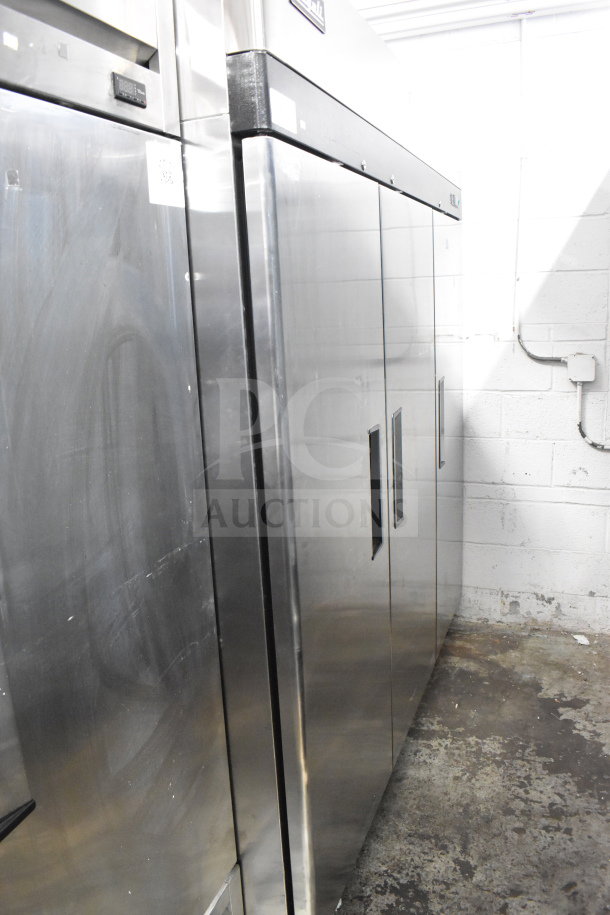 Brand new 2017 Migali C-3R 3-door commercial freezer, scratch and dent condition, on casters, 115/208-230V, 1 phase.