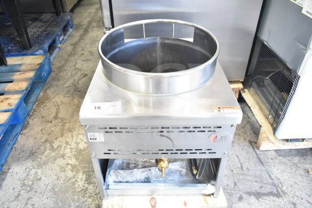 Brand new Cooking Performance Group WOKR16N natural gas wok range, 16" ring, 125,000 BTU, with minor scratches.