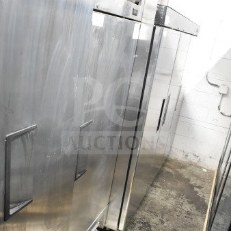True commercial single door reach-in freezer, stainless steel, 115 volts, 1 phase, good condition, visible brand logo.