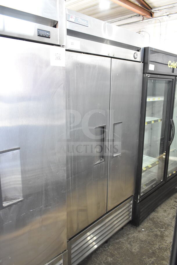2017 True T-35 Commercial 2 Door Reach-In Cooler, 115V, 1 Phase. Stainless steel, visible temperature display.