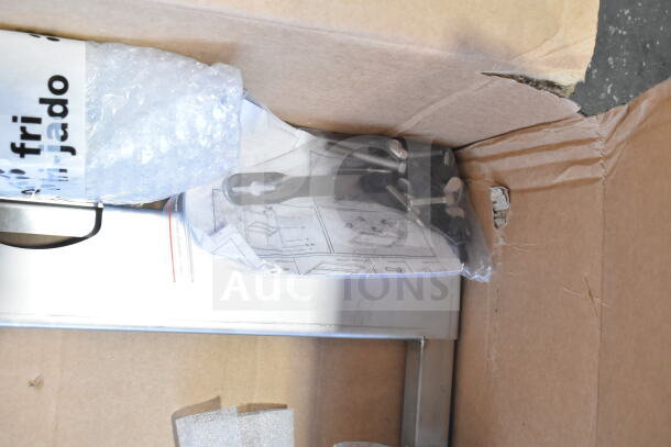 BRAND NEW SCRATCH AND DENT Fri-jado Spit Trolley Large with packaging, instructions, and hardware included.