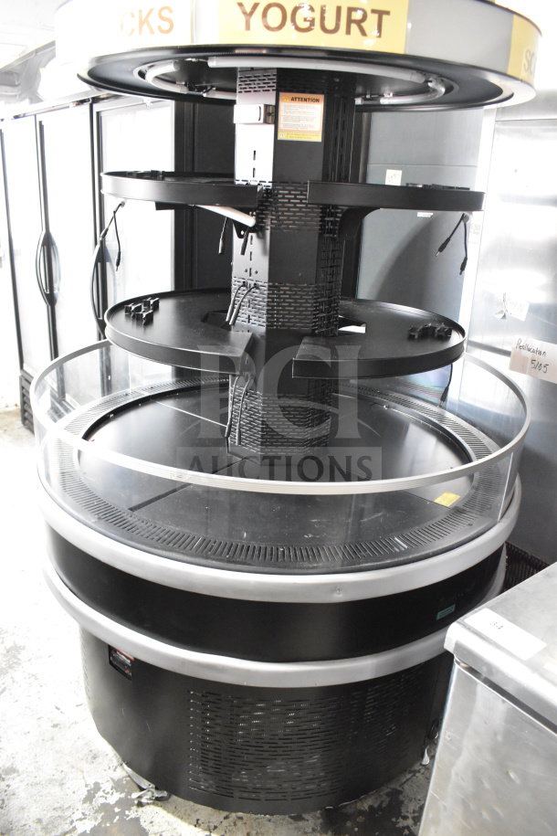 Turbo Air TIOM-48RRB-N 48" black air curtain display case, round design, on commercial casters, 220V, 1 phase.