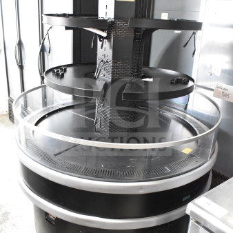 Turbo Air TIOM-48RRB-N 48" black air curtain display case, round design, on commercial casters, 220V, 1 phase.