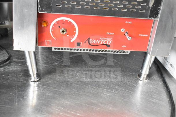 Avantco 184T140 commercial countertop conveyor toaster oven, 120 Volts, controls for bread and buns, stainless steel finish.