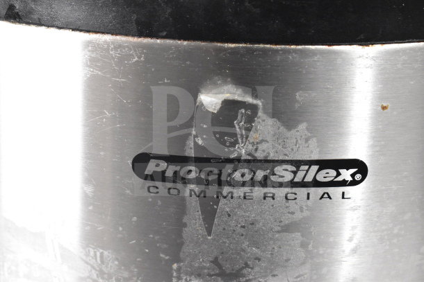 Proctor Silex GR05 Commercial Rice Cooker, stainless steel with visible wear, logo displayed. 120 Volts, 1 Phase.