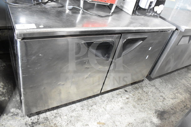 Turbo Air TWR-60SD 2 Door Undercounter Cooler, commercial casters, stainless steel, 115V, used condition.