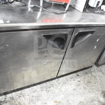 Turbo Air TWR-60SD 2 Door Undercounter Cooler, commercial casters, stainless steel, 115V, used condition.