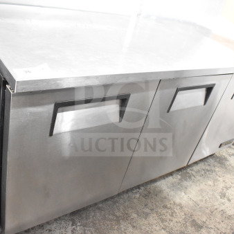 True TUC-72 commercial 3-door undercounter cooler on casters, stainless steel, 115V, 1 phase, in used condition.