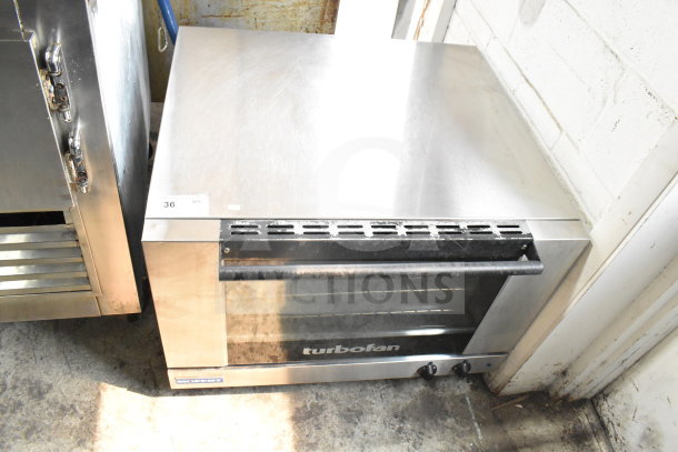Moffat Turbofan E27M3 convection oven, stainless steel, countertop model, electric, 208 volts, visible dials and logo, good condition.