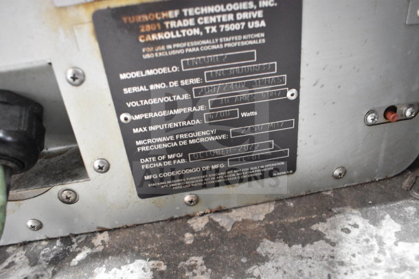 2022 Turbochef Encore 2 commercial rapid cook oven, 208/240V, 1 phase, in good condition. Serial ENCDHU0033 visible.