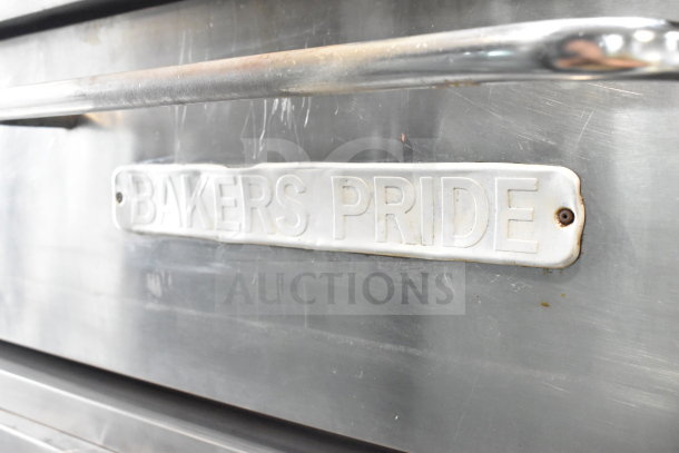 Bakers Pride E541 commercial pizza oven, stainless steel, 2-deck, electric, 208V, 3-phase, Bakers Pride logo visible.