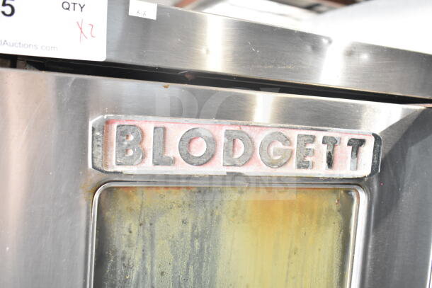 Blodgett commercial gas convection oven with view-through doors and thermostatic controls; logo on front panel visible.