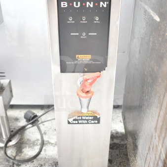 Bunn H5E-40 12500.0025 commercial countertop hot water heater, stainless steel, 208 volts, 1 phase, with control panel.