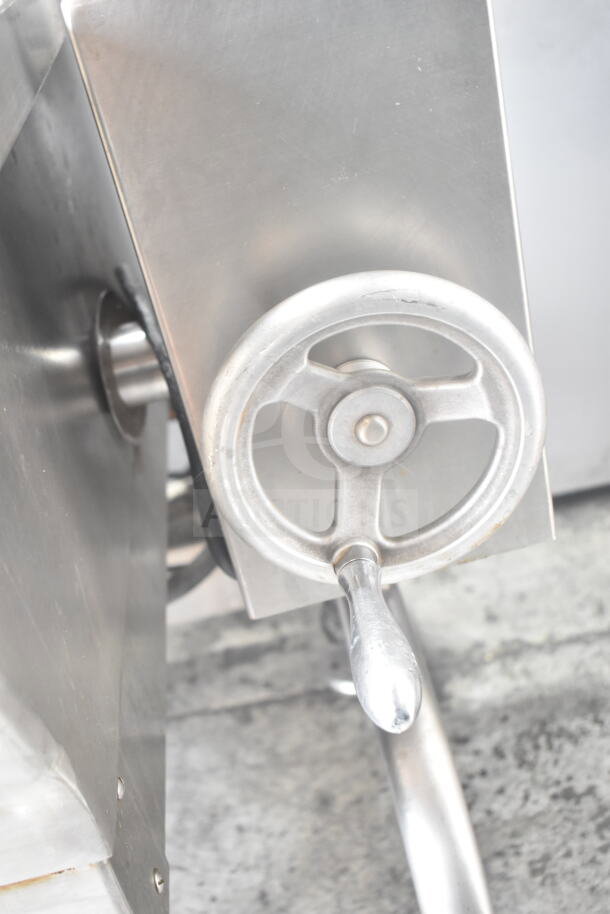 Cleveland Commercial Floor Braising Pan, manual tilt handle, stainless steel, industrial culinary equipment.
