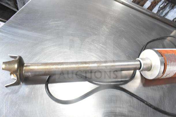 Dynamic MF90 Commercial Immersion Blender, 115 Volts, 1 Phase. Stainless steel shaft, used condition, visible power cord.