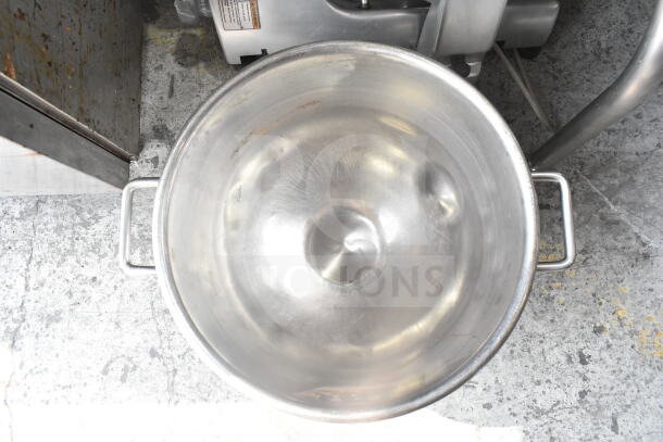Three items including two mixing bowls for Hobart mixer, featuring a Hobart VMLH-40 40-quart bowl, and a whisk attachment.