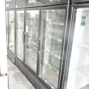 2019 True GDM-72-HC commercial 3-door reach-in cooler merchandiser, 115 volts, good condition, labeled for dairy.