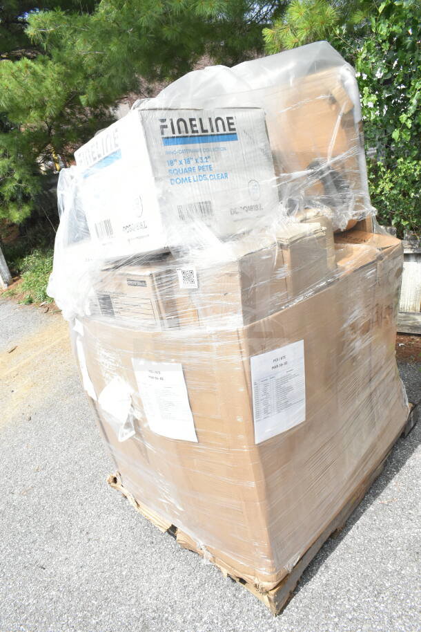 Pallet of 17 brand new scratch and dent items wrapped in plastic, including Fineline branded boxes.
