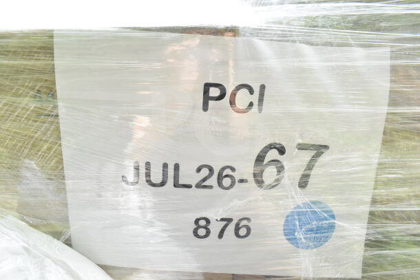 Pallet with 26 brand new scratch and dent items. Includes sandwich bags, deli containers, paper towels. Marked "PCI JUL26-67 876."