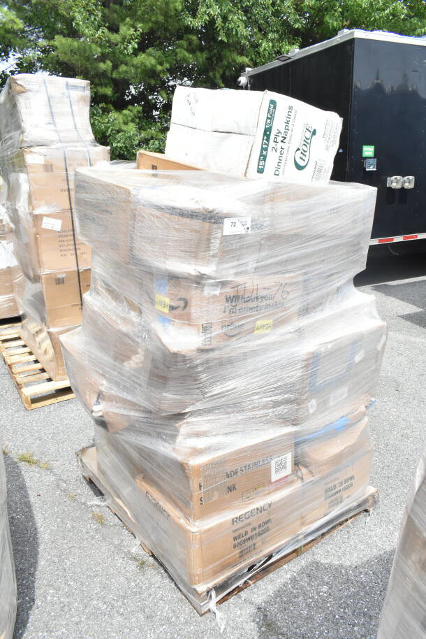 Pallet of 23 brand new scratch and dent items, boxed, including high chair and toaster. Some boxes labeled Regency.