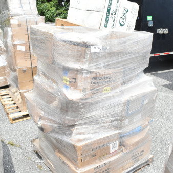 Pallet of 23 brand new scratch and dent items, boxed, including high chair and toaster. Some boxes labeled Regency.