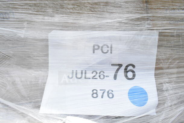 Plastic-wrapped pallet labeled "PCI JUL26-76 876," containing 23 scratch and dent items like a high chair and toaster.