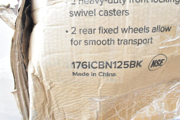 Cardboard box with printing: "176ICBN125BK, Made in China," indicating item model and origin. Box is slightly damaged.