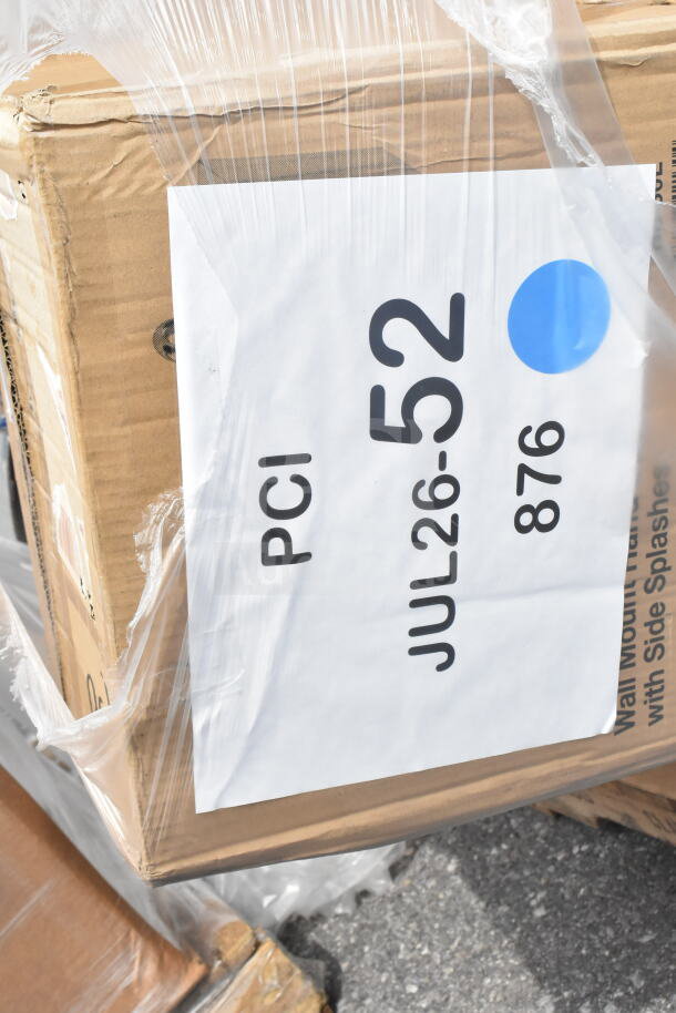 Cardboard box labeled "PCI JUL26-52 876," containing 28 new scratch and dent items like mixing glasses and pepper shakers.