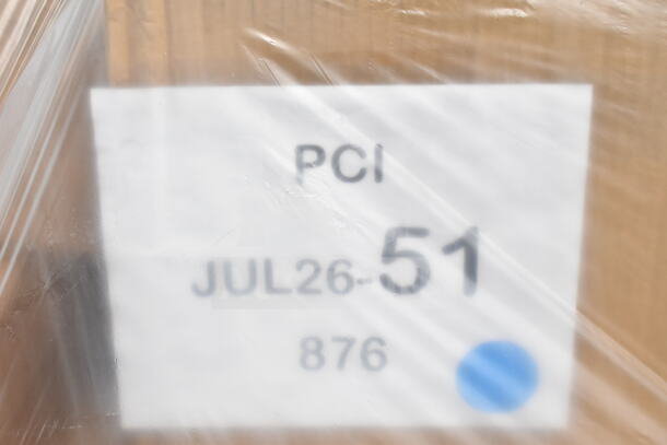 Box labeled "PCI JUL26-51" contains 35 scratch and dent items, including plates and baking sheets. Packaging partially visible.